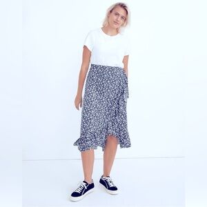 Ruffle-Edge Midi Wrap Skirt in Harvest Vine